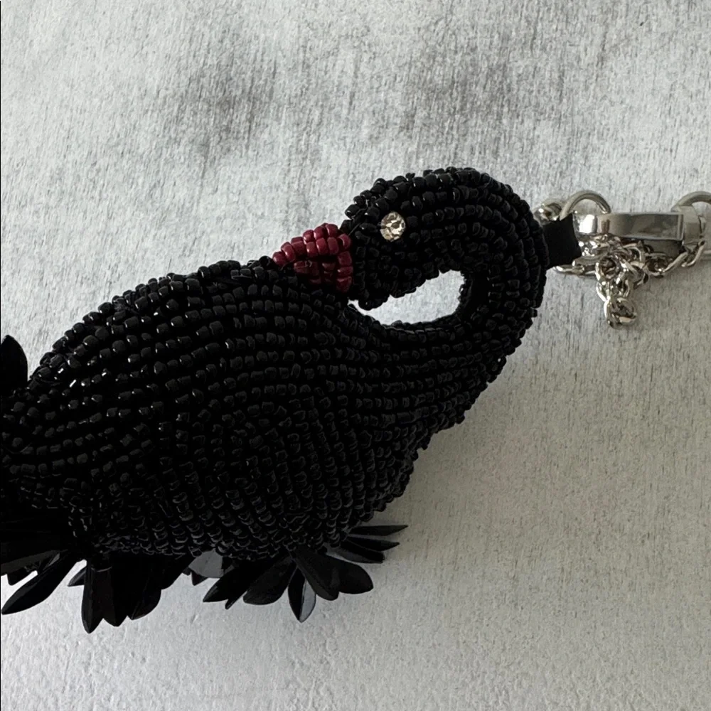 Black Beaded Swan Keychain Handbag Charm Accent Cute